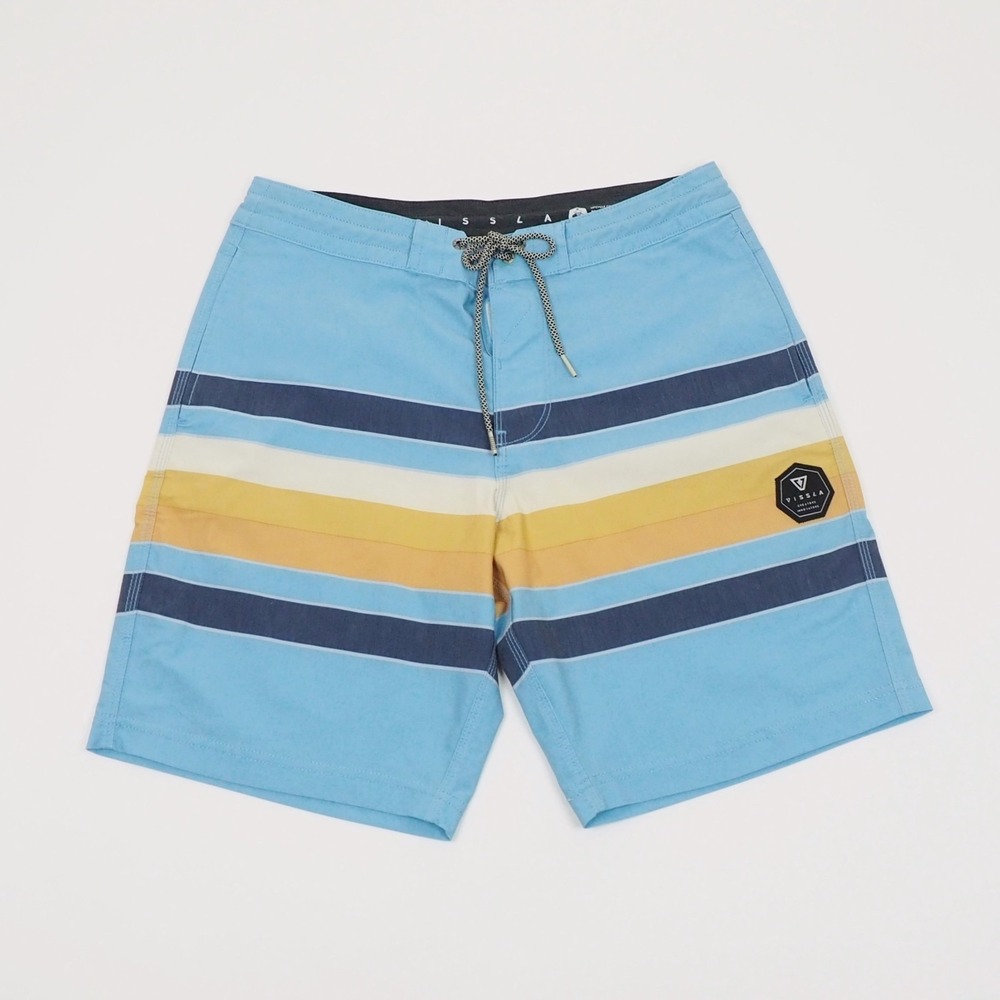 New Vissla Fist Bump Board Shorts Mens 30 Blue Striped Retro Surf Swim Swimsuit